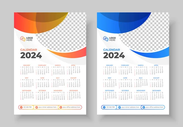 Modèle Calendrier Mural Prêt Imprimer Pour 2024 Calendrier Mural 2024 — Image vectorielle