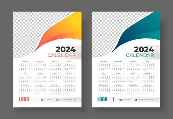2024年のための1ページの壁のカレンダーデザイン モダンな壁のカレンダーデザイン2024 ミニマリストスタイルのカレンダー 日曜日から週が始まります ベクトルレイアウトテンプレート — ストックベクタ