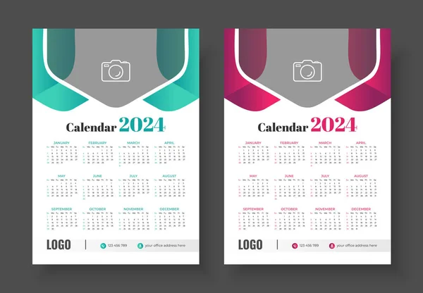 Nowoczesny Design Kalendarza Ściennego 2024 Szablon Drukuj Gotowy Szablon Kalendarza — Wektor stockowy