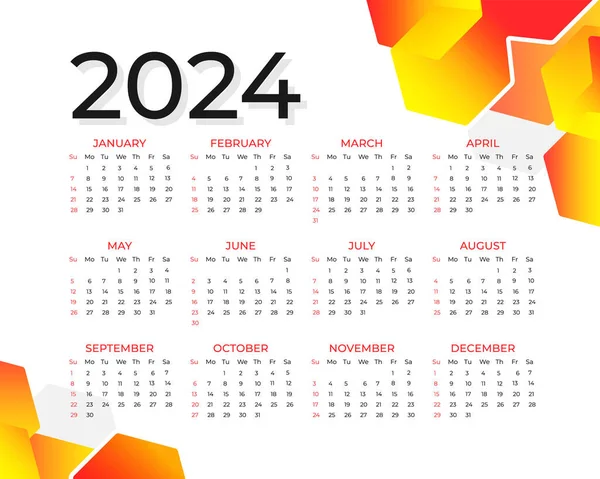 Calendário Simples Para 2024 Ano Modelo Vetor Desk Calendar Semana — Vetor de Stock