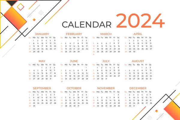 Modern 2024 New Year Calendar Design Template Minimalist Style Calendar — Stock Vector