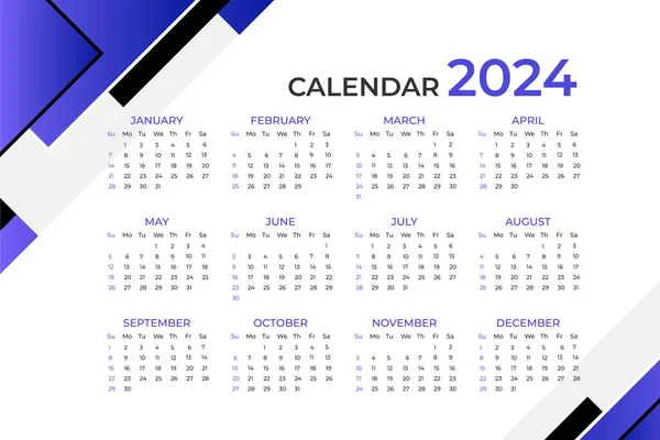 Resumen 2024 Plantilla Calendario Plantilla Vectorial Calendario Escritorio Semana Comienza — Archivo Imágenes Vectoriales