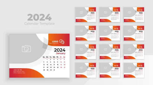 Modèle Calendrier Bureau 2024 Semaine Commence Partir Dimanche Calendrier Bureau — Image vectorielle