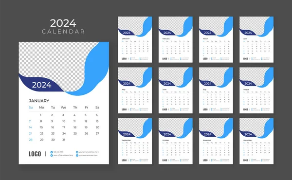 Wall Calendar 2024 Vector Wall Calendar 2024 Corporate Business Planner — Stock Vector