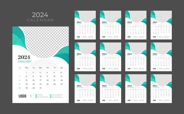 Kalendarz Ścienny Wektorowy 2024 Kalendarz Ścienny 2024 Szablon Biznesowy Biznesowy — Wektor stockowy