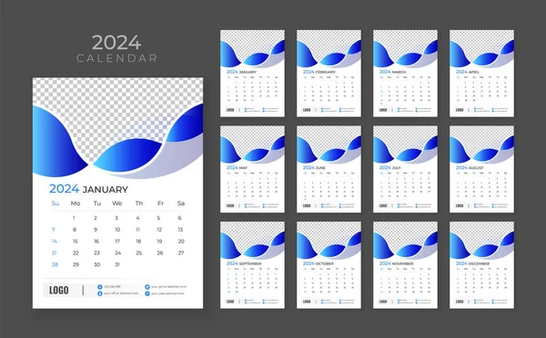 Wall Calendar 2024 Company Calendar Template Week Start Sunday Vector — Stock Vector