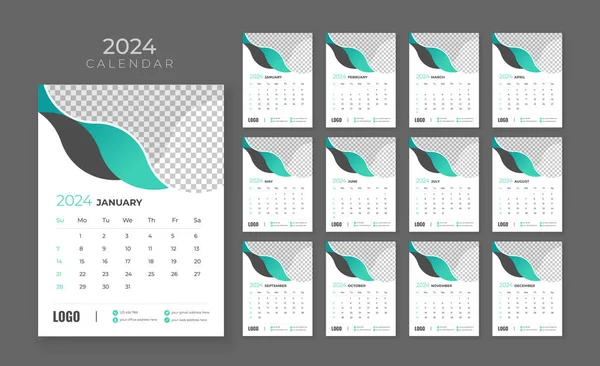 Strona Kalendarz Ścienny 2024 Szablon Kalendarza Firmowego Początek Tygodnia Niedziela — Wektor stockowy