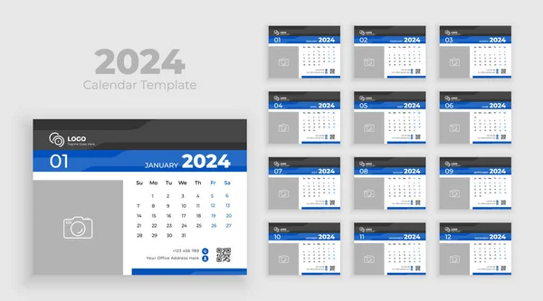 Šablona Kalendáře Stolu2024 Minimalistický Stůl Kalendář 2024 Šablona Plánovač Obchodní — Stockový vektor