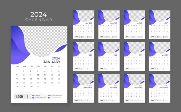 Strona Kalendarz Ścienny 2024 Szablon Kalendarza Firmowego Początek Tygodnia Niedziela — Wektor stockowy