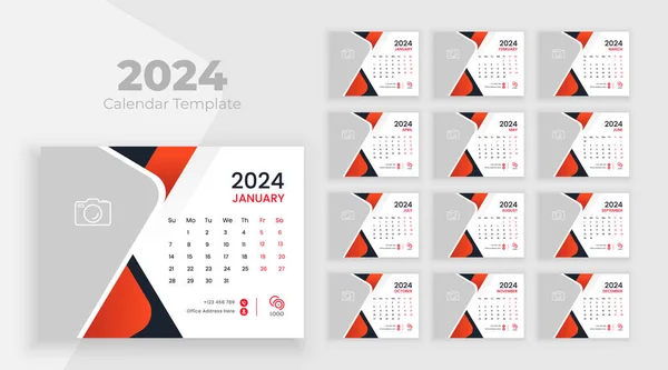 カレンダー2024プランナー企業テンプレートデザインセット 日曜日から始まるビジネステンプレート — ストックベクタ