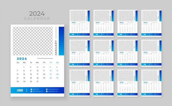 ウォールカレンダー2024 ベクターウォールカレンダー2024 英語の企業およびビジネスプランナーテンプレート 週開始日曜日 ミニマリストスタイルのウォールカレンダー — ストックベクタ