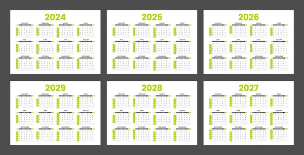 Набор Календарей 2024 2025 2026 2027 2028 2029 Годы Минималистский Лицензионные Стоковые Иллюстрации