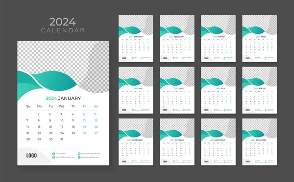 Wall Calendar 2024 Company Calendar Şablonu Week Start Sunday Vector Telifsiz Stok Vektörler