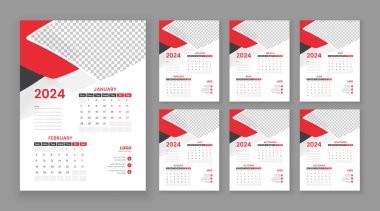 Wall calendar 2024, Company Calendar şablonu, Week start Sunday, 6 sayfa duvar takvimi 2024, Wall takvimi minimalist tarzda