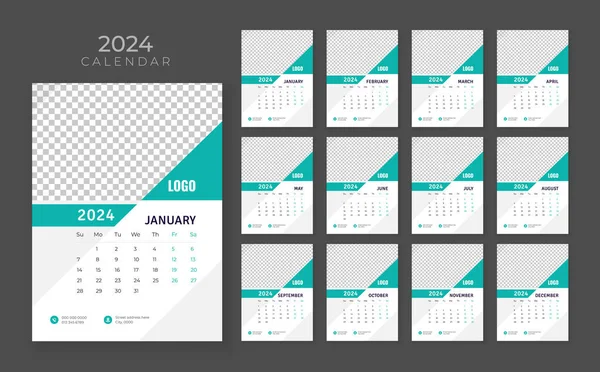 Kalendarz Ścienny Wektorowy 2024 Kalendarz Ścienny 2024 Szablon Kalendarza Firmowego — Wektor stockowy