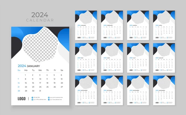 Kalendarz Ścienny 2024 Szablon Kalendarza Firmy Początek Tygodnia Niedziela Wektor — Wektor stockowy