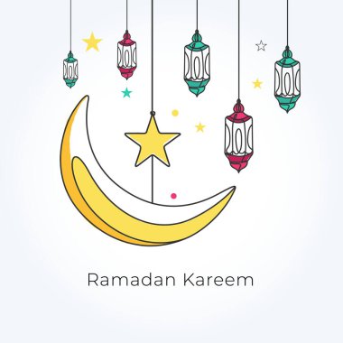 Ramazan Kareem Dekoratif Festival Kartı Tasarımı, Bayram Mübarek Karşılama Hattı Simgesi Minimum Vektör Tasarımı