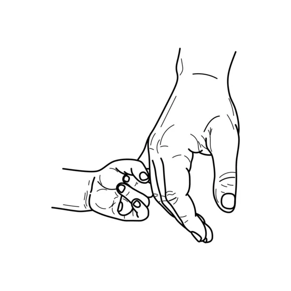 Γονέας Χέρι Κρατώντας Νεογέννητο Μωρό Δάχτυλα Σκίτσο — Διανυσματικό Αρχείο