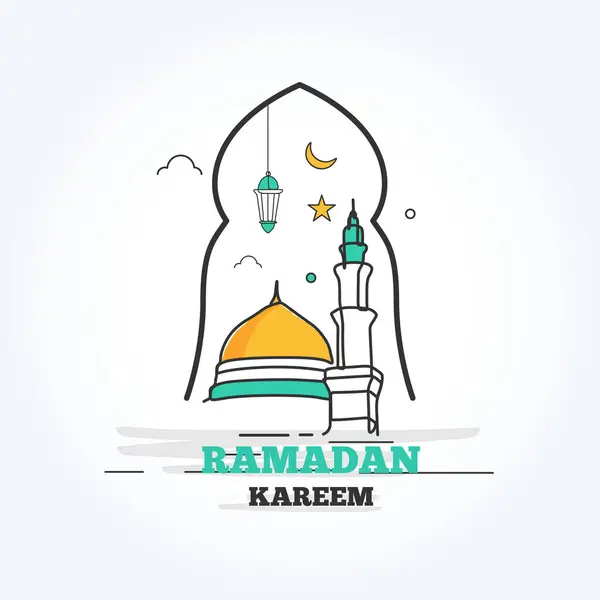 Ramadán Kareem Diseño Con Ilustración Arte Línea — Vector de stock