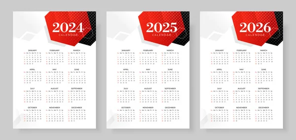 2024年 2025年 2026年のカレンダーセット ウィークスタート日曜日 シンプルな垂直カレンダーデザインテンプレート ミニマルなスタイルの壁のカレンダー コーポレートデザインプランナーテンプレート — ストックベクタ