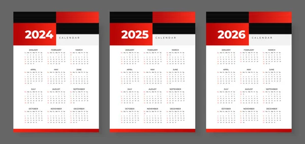 2024 2025 Und 2026 Kalendersatz Wochenstart Sonntag Einfache Vertikale Kalenderentwurf — Stockvektor