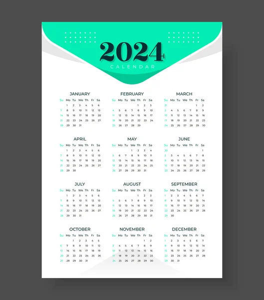 2024 Plantilla Calendario Pared Diseño Una Página Domingo Inicio Semana — Vector de stock