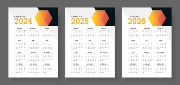 Calendario 2024 Calendario 2025 Calendario 2026 Inicio Semana Domingo Plantilla — Vector de stock