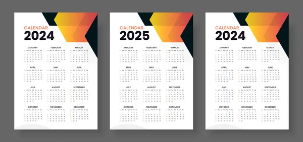 カレンダー2024 カレンダー2025とカレンダー2026週は日曜日から始まり 企業デザインプランナーテンプレート ミニマリストスタイルの壁カレンダー — ストックベクタ