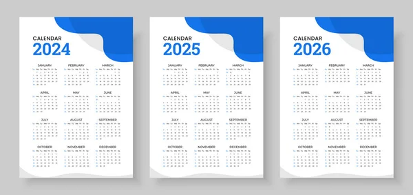 Kalender 2024 Kalender 2025 Und Kalender 2026 Wochenstart Sonntag Corporate — Stockvektor