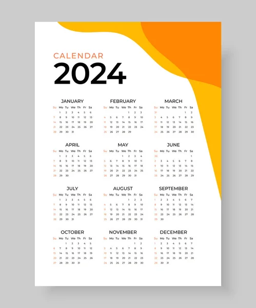 2024 Πρότυπο Ημερολόγιο Τοίχου Μία Σελίδα Σχεδιασμού Εβδομάδα Έναρξη Κυριακή — Διανυσματικό Αρχείο