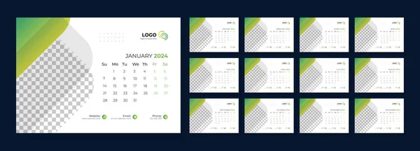 Desk Calendar 2024 Template Design Settimana Inizia Domenica Office Calendar — Vettoriale Stock