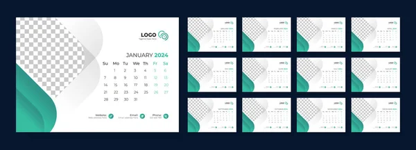 Desktop Calendar 2024 Template Design Office Calendar 2024 Week Starts Стоковая Иллюстрация