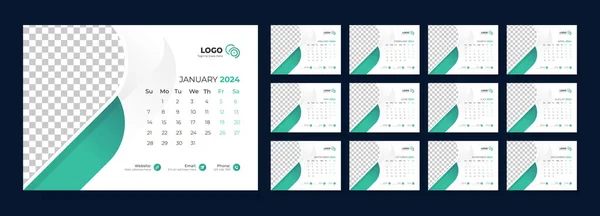 Шаблон Настольного Календаря 2024 Набор Корпоративных Шаблонов Планировщика Календаря 2024 Лицензионные Стоковые Иллюстрации