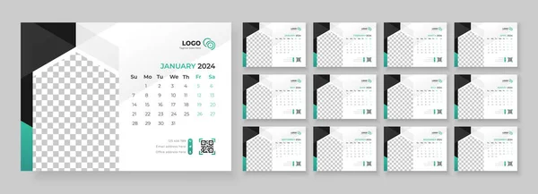 Шаблон Календаря Рабочего Стола 2024 Ежемесячное Еженедельное Расписание Новый Год Векторная Графика