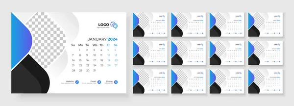 Шаблон Настольного Календаря 2024 Набор Корпоративных Шаблонов Планировщика Календаря 2024 Векторная Графика