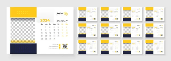 Desktop Calendar 2024 Template Design Week Starts Sunday Office Calendar Стоковая Иллюстрация