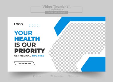 Sağlık hizmetleri afişi ve youtube başparmağı. Medikal sağlık hizmetleri youtube küçük resim kapağı ve sosyal medya web pankartı tasarımı.