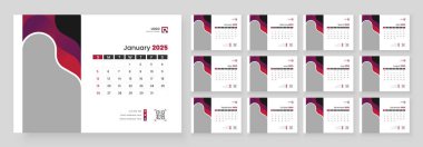 Masa Takvimi Şablonu 2025. Hafta pazar günü başlıyor. Minimalist masa takvimi 2025 şablonu.