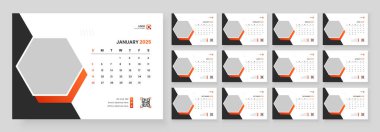 Takvim 2025 şirket şablon tasarımı seti. Şirket ve iş tarzında aylık planlayıcı tasarımı, 12 ay dahil.