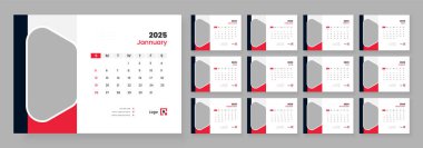 Masa takvimi şablonu 2025, yeni yıl masa takvimi, hafta pazar günü başlıyor.