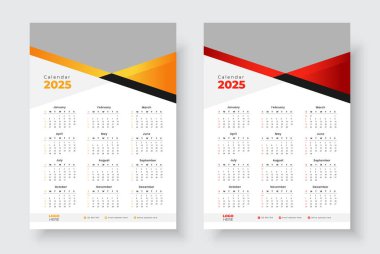 2025 Bir sayfa duvar takvimi tasarım şablonu, Minimalist stil takvimi, Hafta Pazar günü başlıyor.