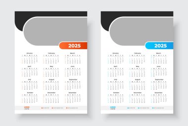 2025 Bir sayfa duvar takvimi tasarım şablonu, Minimalist stil takvimi, Hafta Pazar günü başlıyor.