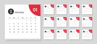 2026 modern klasik takvim şablonu. Hafta pazar günü başlıyor. Minimalist tarzda 2026 takvimi