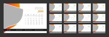 2026 yılı için masa takvimi tasarımı, yıllık takvim 2026 için şablon, 12 sayfa masa takvimi tasarımı