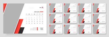 Masa Takvimi Şablonu 2026, Yeni Yıl 2026 masa takvimi, Minimalist masa takvimi 2026 şablonu..