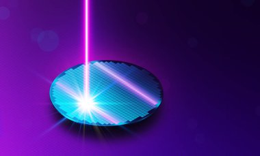 Extreme Ultraviolet Lithography Concept - EUV ve EUVL - Bir EUV Lazer Darbe İzleme Devresi Şablonları Silikon Wafer 'a Yeni Gen Mikroçipleri Üretmek için - 3D İllüstrasyon