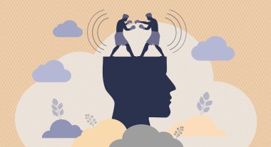 Cognitive Dissonance and Internal Conflicts - When Actions and Beliefs Fight with Each Other - Conceptual Illustration clipart