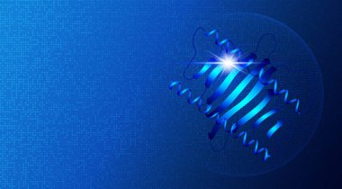 Proteomik ve Fonksiyonel Genomik - Yaşayan Organizmalardaki Proteinlerin Büyük ölçekli Çalışması - Mavi Teknoloji Arkaplanında İzole Edilmiş Bir Protein - Kopya Boşluğu ile Kavramsal İllüstrasyon