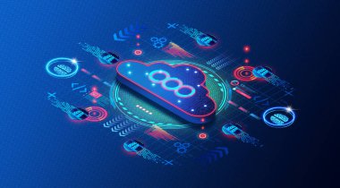 Machine Learning Operations Concept - MLOps - Machine Learning Field Focused on Taking ML Models to Production - Digital Cloud Surrounded by Data and Digital Brains - 3D Illustration 