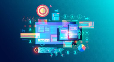 Digital Display Advertising Segmentation - Serving Ads on Digital Devices to Different Target Audiences - Conceptual Illustration clipart